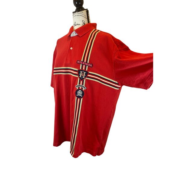 Y2K 90'S TOMMY HILFIGER POLO SHIRT LYON CREST EMBROIDERED PATCHES SZ XL ICONIC - Picture 8 of 16